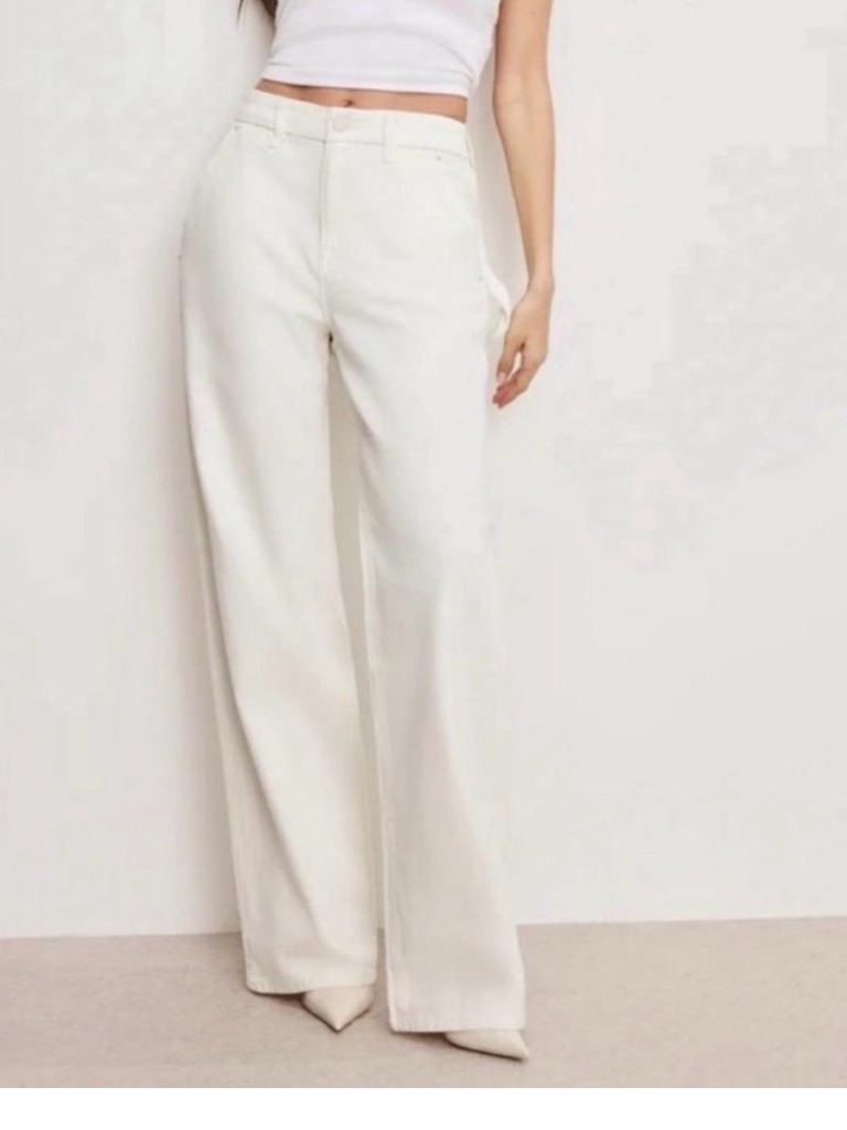 Good American Carpenter Wide Leg High Waist White Jean Size 8